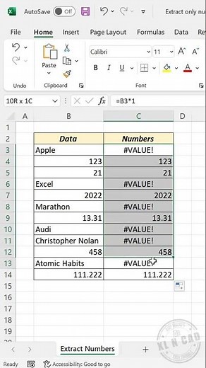 Excel formula to extract only numbers