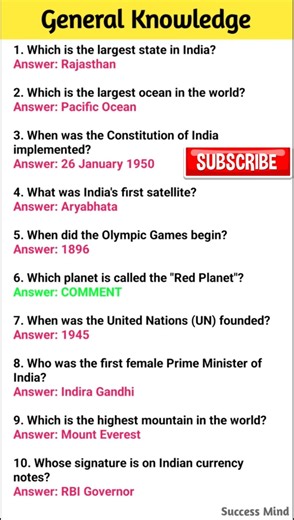Top 10 Most Important General Knowledge Questions | GK Quiz 🧠📚