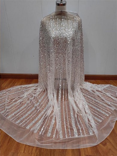 Heavy Sequin Beaded Lace Fabric, by the Yard for Bridal Dress, Heavy Bead Tulle Lace Fabric - Etsy