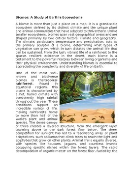 Biomes in Environmental Science Worksheet for SubPlan & Homework