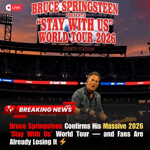 The roar started before Bruce Springsteen even stepped up to the podium. Fans had been whispering for months, guessing, hoping, and clinging to every hint he dropped — but now it’s official: Bruce Springsteen has announced his highly anticipated “Stay With Us” World Tour for 2026. And the moment the words left his lips, the room erupted with the kind of electricity only The Boss can summon. Springsteen didn’t hype it with pyrotechnics or theatrics. Instead, he spoke with a raw sincerity that imm