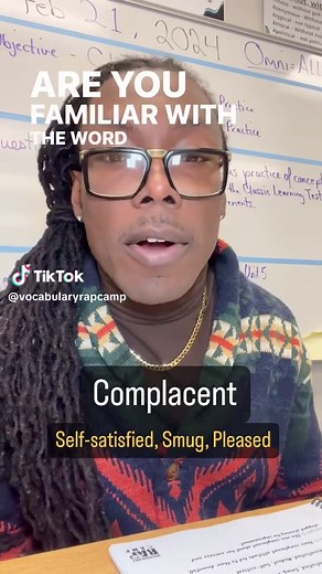 Let’s learn the word Complacent. Follow VOCABULARY RAP CAMP to learn advanced vocabulary daily. Then SHARE VOCABULARY RAP CAMP. Complacent /kəmˈpleɪsənt/ - adj. Definition: Showing smug or uncritical satisfaction with oneself or one's achievements. Synonyms: Self-satisfied, Smug, Pleased Antonyms: Dissatisfied, Modest, Self-critical Example 1: Their complacent attitude led to their downfall. Example 2: She was complacent about her success and stopped striving for improvement. #vocabulary #englis