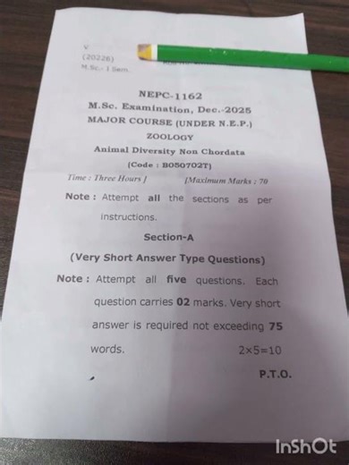 M.Sc zoology 1st semester (CCSU university) papers.