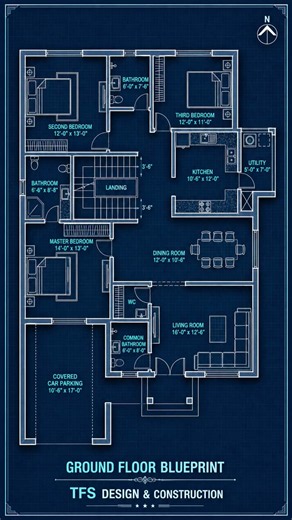 Luxury Ground Floor Blueprint Design | Modern 3BHK House Plan |Architectural Floor Plan 2026 #shorts