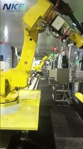 Demonstration of our linear track supporting Fanuc robot applied to automated handling line.