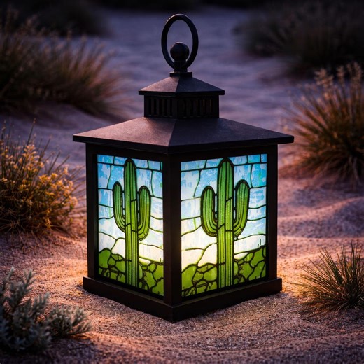 Cactus Stained Glass II 3D Printed Lantern With Swappable Panels - Etsy