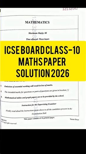 ICSE BOARD, CLASS-10 MATHS QUESTION PAPER FULL SOLUTION 2026 🔥#viralshort #exam #icseboard #ANALYSIS