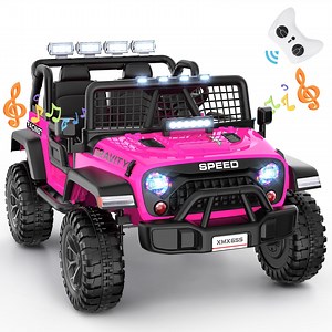 VIBESPARK 24V 2-Seater XL Ride on Toys with Remote Control for Toddlers, 7AH Battery Powered Ride on Electric Truck Car for Kids w/ Bluetooth, FM Radio, Colored Lights, MP3, Spring Suspension, Pink