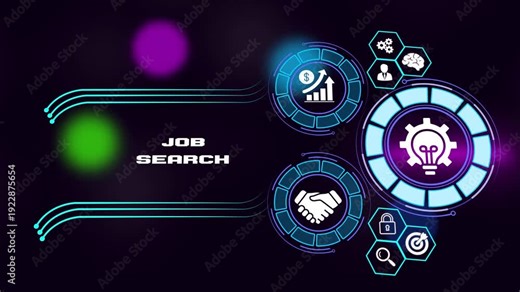 Job Search and professional recruitment concept animation with career opportunity icons, 4K
