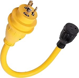 NAT 30 amp Plug Twist Lock Adapter 30 amp 110 Shore Power Cord L5-30P to 5-15R, Heavy Duty 1.5FT, 30Ato 15A with LED Indicator,100% Copper STW 10AWGX3C UV & Cold-Resistant (30M/15F)