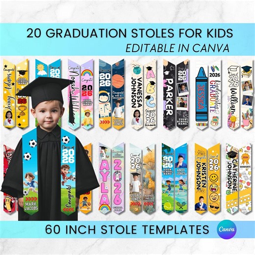 Kids Graduation Stole Template Children Graduation Stoles Pre-k Graduation Stole Kindergarten Custom Name Kids Graduation Sash Class of 2026 - Etsy