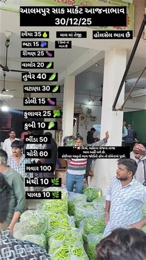 આલમપુર સાક માર્કેટ‌ આજનાભાવ 30/12/2025 #sabjibhav #gujaratmarket #gandhinagarmandi #gandhinagar