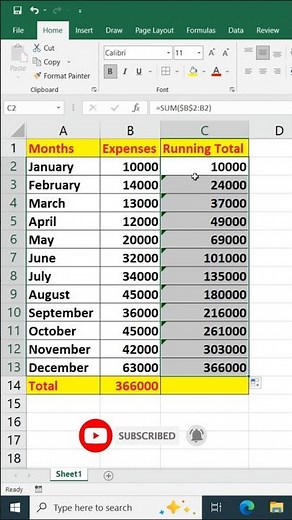 Calculate Running Total in Excel #excel