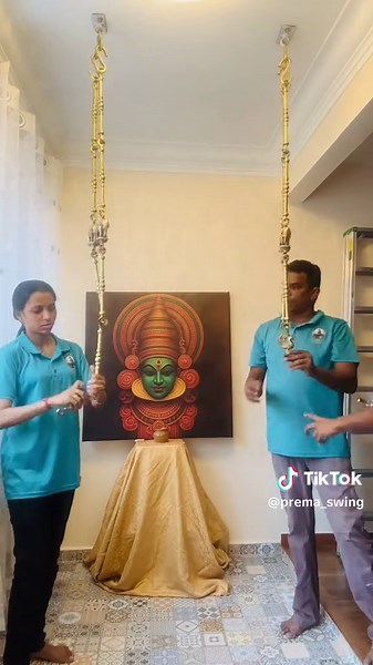 Handcrafted Carving Swing with Brass Chain