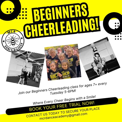 📣CHEER FOR FUN📣 Are you looking for a cheerleading class with no commitment where you can elevate your skills and master new moves? WE HAVE THE CLASS FOR YOU! Are you on a competitive cheerleading team but want to level up and improve your skills? WE HAVE THE CLASS FOR YOU! Contact us today to book in your free trial🐝 This is MCR. We do things differently here💛 📧mcrdanceacademy@gmail.com 📞 07850936754 | MCR Dance Academy