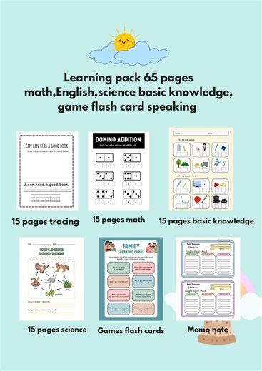 Preschool Kindergarten Learning Printables Learning Worksheets – 65 Printable Math & Vocabulary Activities (PDF Pattern) - Etsy