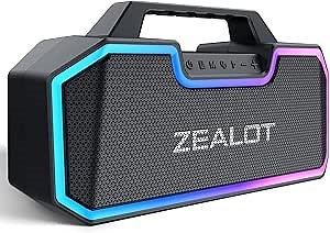 ZEALOT Bluetooth Speaker,80W Wireless Speakers with Dual Paring,IPX7 Waterproof Speaker with 16,000MAh Big Battery,40H Playtime,Stereo,Party, Beach Portable
