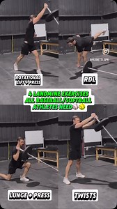 💣4 Landmine Exercises Every Baseball & Softball Player Needs ⚾️🥎 🔥 Twists: Build explosive core strength to improve rotational power for hitting and throwing 💥 🔥 RDL’s: Strengthen your hamstrings and glutes for better speed and stability on the field 🏃‍♂️🍑 🔥 Deadlift Rotational Press: Combine strength and rotational power to maximize your swing and throw velocity 🏋️‍♂️🌀 🔥 Lunges and Press: Improve lower body strength, balance, and upper body power for dynamic movements on the field 💪