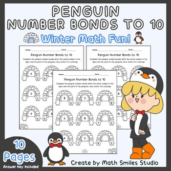 Penguin Number Bonds to 10 | Winter Math | Missing Number Bonds K-1st Grade