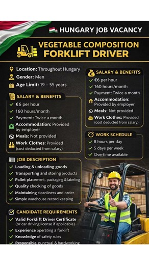 #HUNGARY#JOB#VACANCY#VEGETABLE#COMPOSITION#FORKLIFT#DRIVER