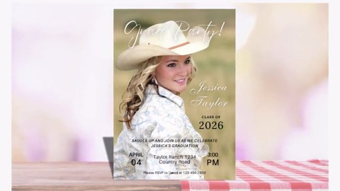 Editable Modern Cowgirl Graduation Party Invitation, Western Grad Party Invitation, Minimalist Graduation Announcement Template