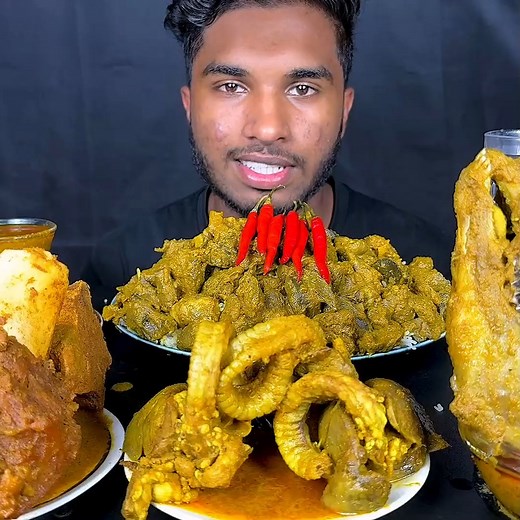 1.1M views · 23K reactions | spicy mutton liver curry, goat full lungs curry, buffalo curry and full goat head curry with rice | Hungry Eater Siyam | Facebook
