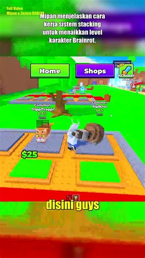 Mipan explains how the stacking system works to level up Brainrot characters.
