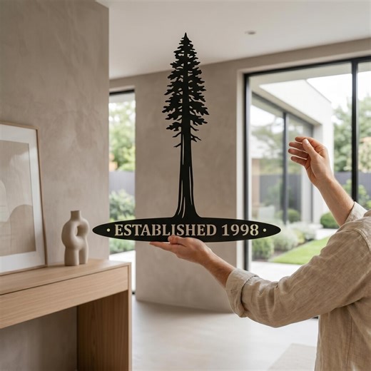 Custom Pine Tree Metal Sign, Personalized Established 1998 Sign, Metal Tree Wall Art - Etsy