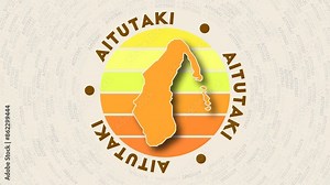 Aitutaki logo intro. Badge with the circular name and map of the island. Radiant Aitutaki round logo animation.