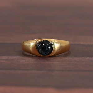 Antique Blue Sapphire Cabochon 18k Yellow Gold Ring - Etsy