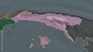Panamá - province of Panama with its capital zoomed on the administrative map of the globe. Animation 3D