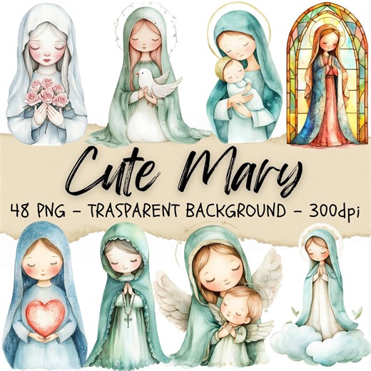 Cute Virgin Mary Watercolor Clipart, Christian Art (digital Download) - Etsy