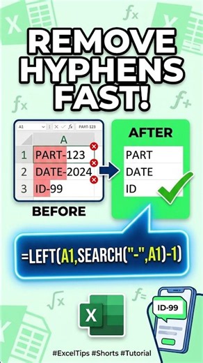 Remove Hyphens in Data Excel #left #search #shorts #exceltips #exceltricks #datacleaning