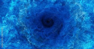 Abstract vortex, cyclone effect on fluid, particles. Flowing circular forces on water or blue liquids. twister effect motion background for event, concert, title, presentation, music, VJ. 4K loop