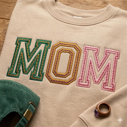 Mom Applique Embroidery Design, Varsity Block Digital File (mother's Day) - Etsy