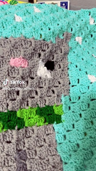 Finished another c2c square for the blanket im working on #crochettiktok #crochettok #crochetersoftiktok #crochet #c2c #graphghan #cat #blanket