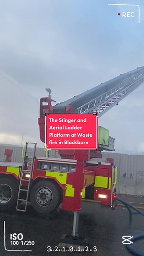 Four fire engines engines, the aerial ladder platform and our stinger attended a waste fire in Blackburn last week. Check out our action shots 🚒 #FireEngine #LancashireFireAndRescueService #fireenginesoftiktok #AerialLadderPlatform #LancashireFireEngine #FireIncident