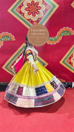 Tailored Creation By Bhavna on Instagram: "Ghaghra stiched by @tailored.creation ✨ [Sigle colour ghaghra,3 colours niche border, 2nd border chindi, mirror lace,redy made lace, golden gota pati lace and 6 meter flair ghaghra 😍] Dm orders and enquirys for stitching 🪡 Only stitching available ..📍vile Parle East #ghaghra#outfit#garbaoutfits😍 #navratri#specialeels♥️#tranding#trendingreels#reelsinstagram#reel#dandiyaoutfit#stich#happycliens♥️#special#inspoforreels#ghaghracholi#mirrorwork#lacedesig