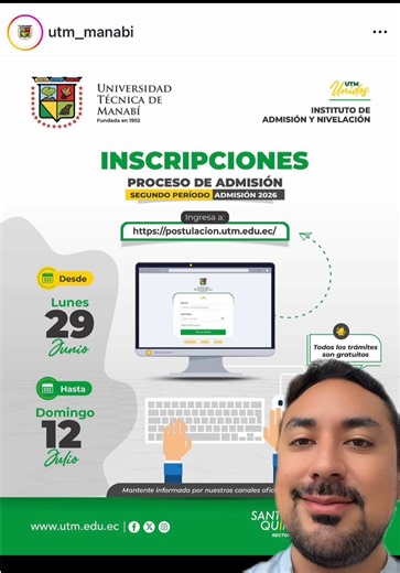 @UTM fechas de inscripciones para el proceso de #admisión. En este segundo periodo 2026, obtengo un cupo de ingreso a la #universidad
