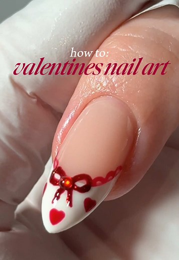 Glittery Heart Outline Nail Design for Valentine’s Day