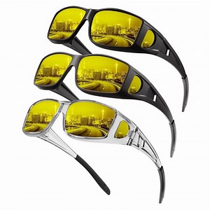 KALIYADI Night-Vision-Glasses Fit-Over-Glasses Wrap-Around Glasses: Night Vision Glasses Anti Glare HD Polarized for Driving