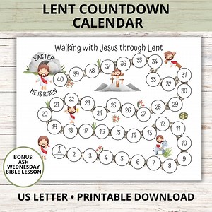 40 Days Lent Countdown Calendar for Kids 2025, 40 Days Lenten Calendar, Ash Wednesday Bible Lesson, Catholic Lenten Countdown for Kids - Etsy