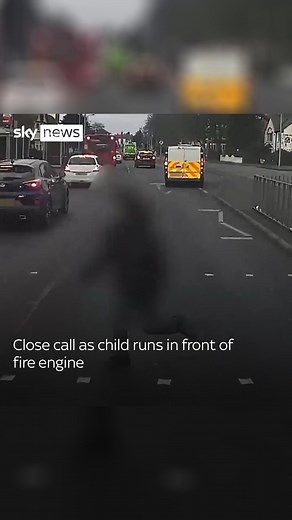 108K views · 219 reactions | Close call caught on camera as a child runs in front of a fire engine. The firefighters were responding to a report of a fire near a care home when the incident happened. West Midlands Fire Service said “the consequences could have been tragic” and reminded the public to “pay attention to what’s happening around you”. #Footage #WestMidlands #Child #CloseCall | Sky News | Facebook