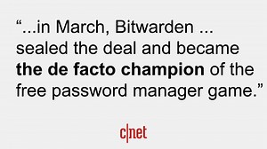 Bitwarden review: The best free password manager for 2021 - "...in March, Bitwarden...sealed the deal and became the de facto champion of the free password manager game." Thank you @CNET and @RaeHodge! https://www.cnet.com/news/bitwarden-review-the-best-free-password-manager-for-2021/ | Bitwarden