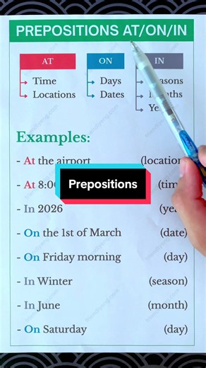 AT, ON or IN? Now you'll never get it wrong again! Save this 💯 #preposition #englishgrammar #learnenglish #grammar #englishlearning