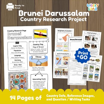 Brunei Country Study Worksheets | Southeast Asia Geography Research Map Activity
