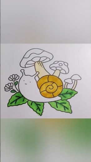 Caracol com cogumelos e folhas em cenário fofo 🍄🐌 #coloring #livrodecolorir #ColoringBook