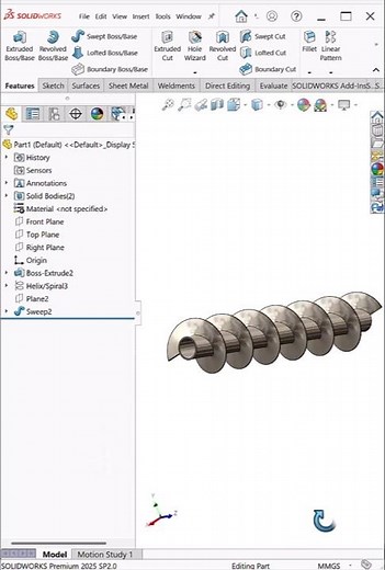 Screw Feeder Design in SolidWorks | Helix, Sweep & Assembly Workflow | #shorts
