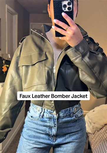 Stylish Faux Leather Bomber Jacket from the 80s