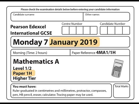 IGCSE Mathematics January 2019 - 4MA1/1H